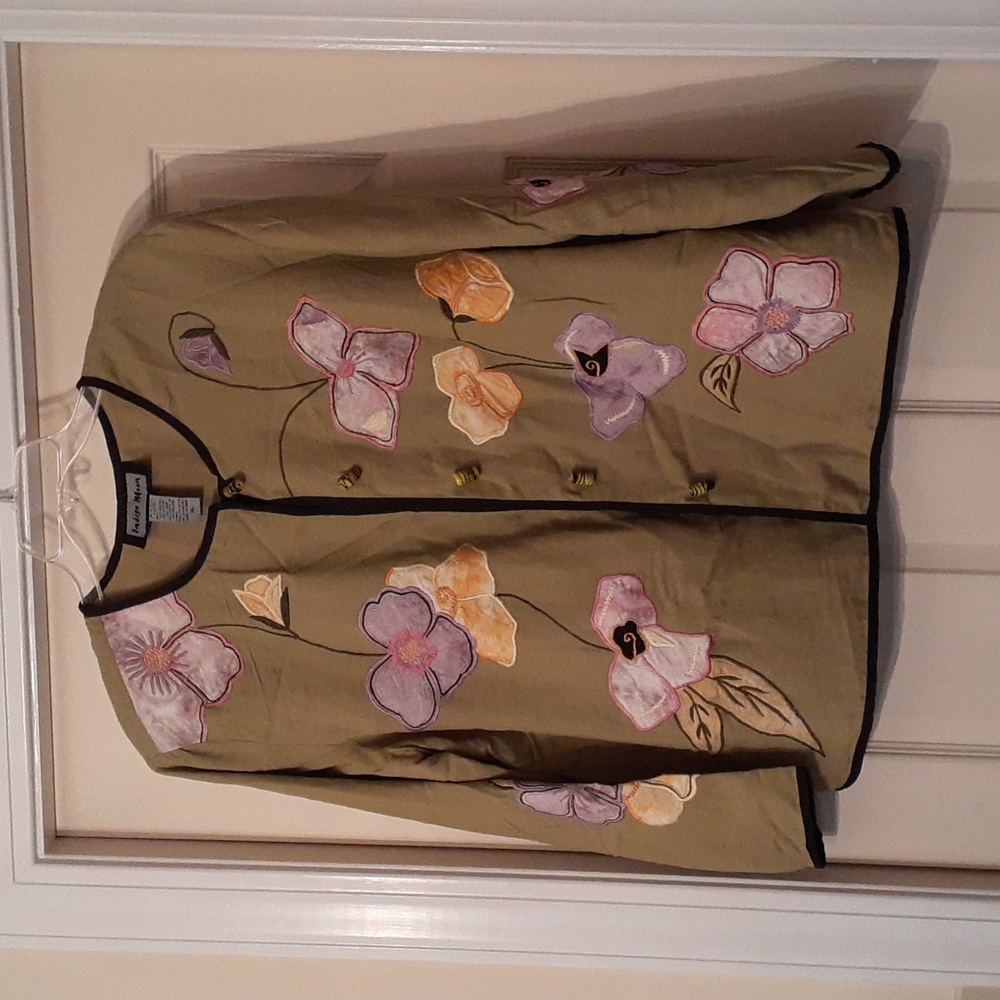 Beautiful Floral Boho Festival Artsy Embroidered Indigo Moon Jacket